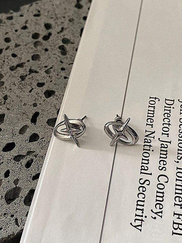 Silberne Y2K Ohrringe mit Ovalem Sternenmuster