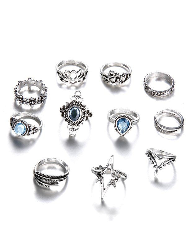 11 Pieces Vintage Ring Set with Different Patterns