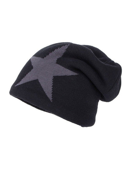 Warm Fleece Beanie Hat with Vintage Star