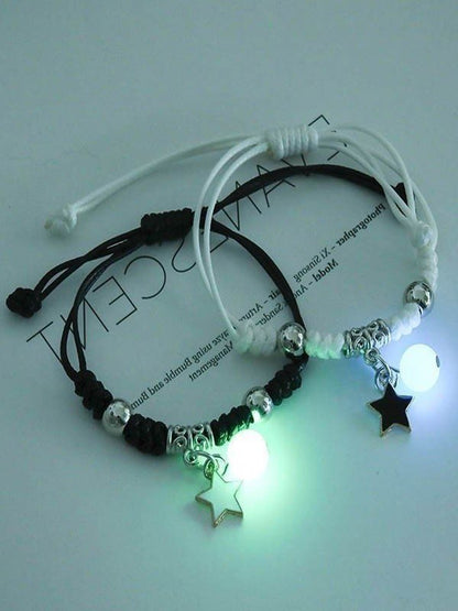 Pulsera luminosa con dije de estrella Y2K en blanco y negro de 2 piezas