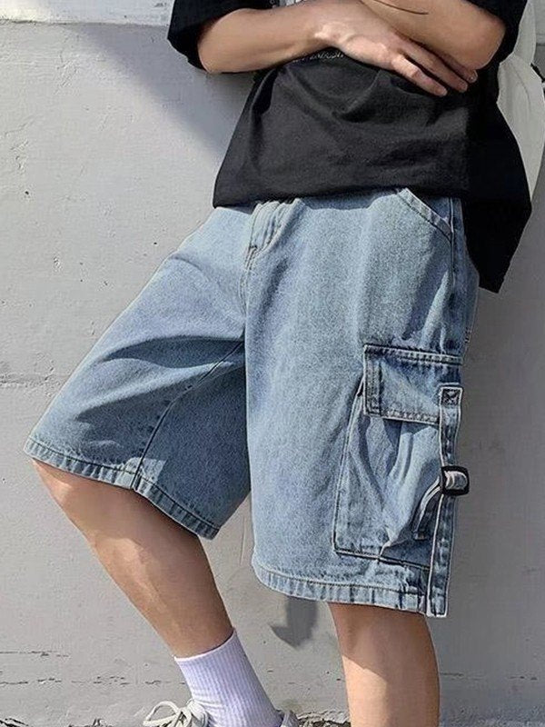 Vintage Baggy Cargo Denim Shorts with Design