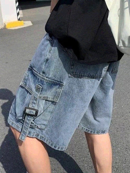 Vintage Baggy Cargo Denim Shorts with Design