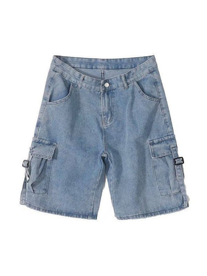 Vintage Baggy Cargo Denim Shorts with Design