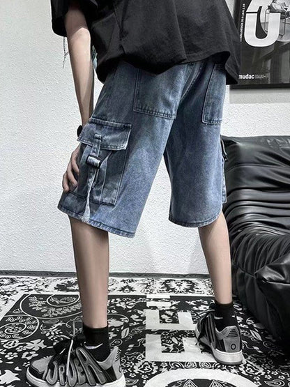 Vintage Baggy Cargo Denim Shorts with Design