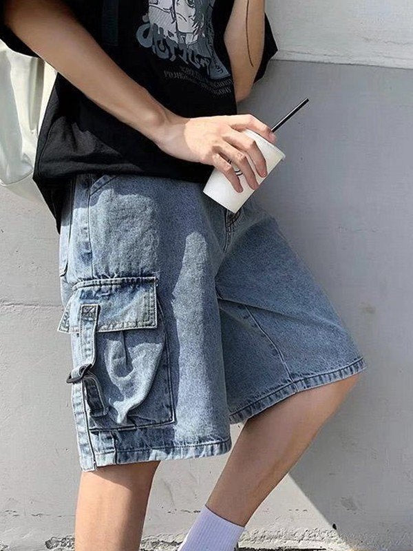 Vintage Baggy Cargo Denim Shorts with Design