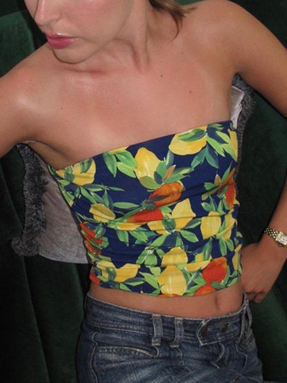 Top bandeau con estampado hawaiano vintage