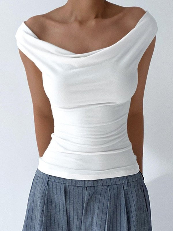 White Vintage Cowl Neck Backless Tank Top