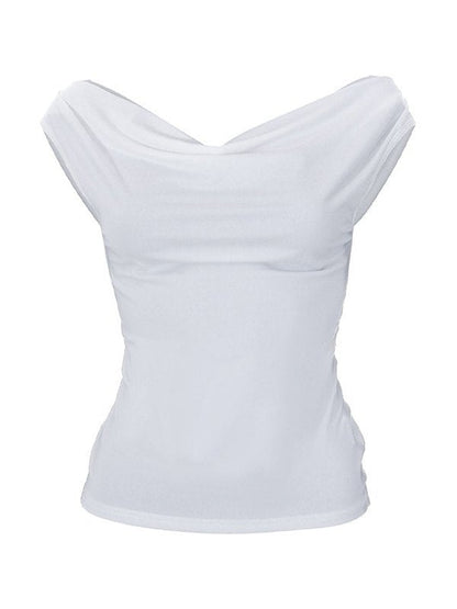 Camiseta sin mangas con cuello vuelto, espalda descubierta y estilo vintage en color blanco