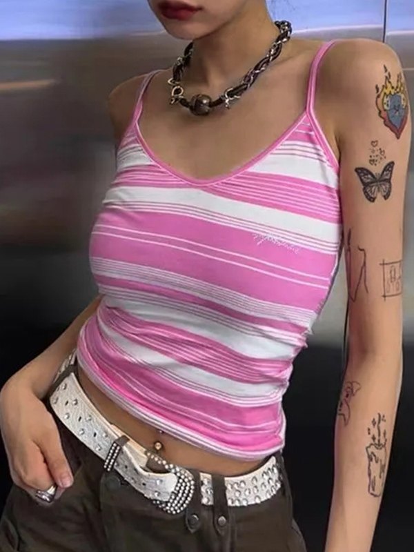 Top corto con rayas Y2K en color rosa