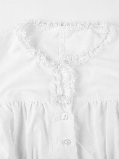 White Vintage Strap Slim Short Sleeve Blouse