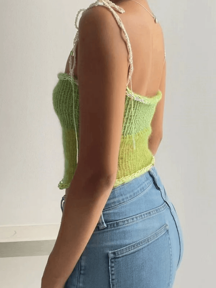 Vintage Lace Up Knitted Slim Crop Cami Top