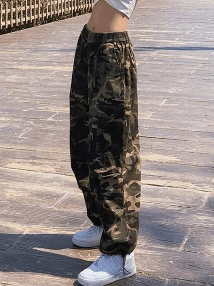 Grüne Hip Hop Loose Fit Camo Cargohose