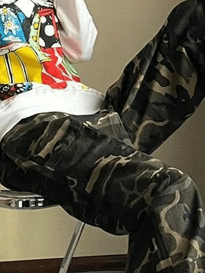 Green Hip Hop Loose Fit Camo Cargo Pants