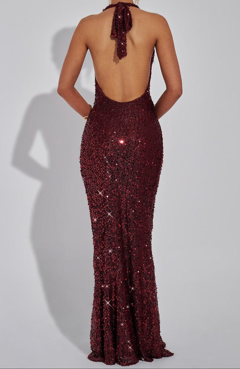 Elsa Maxi Dress  - Wine Lined