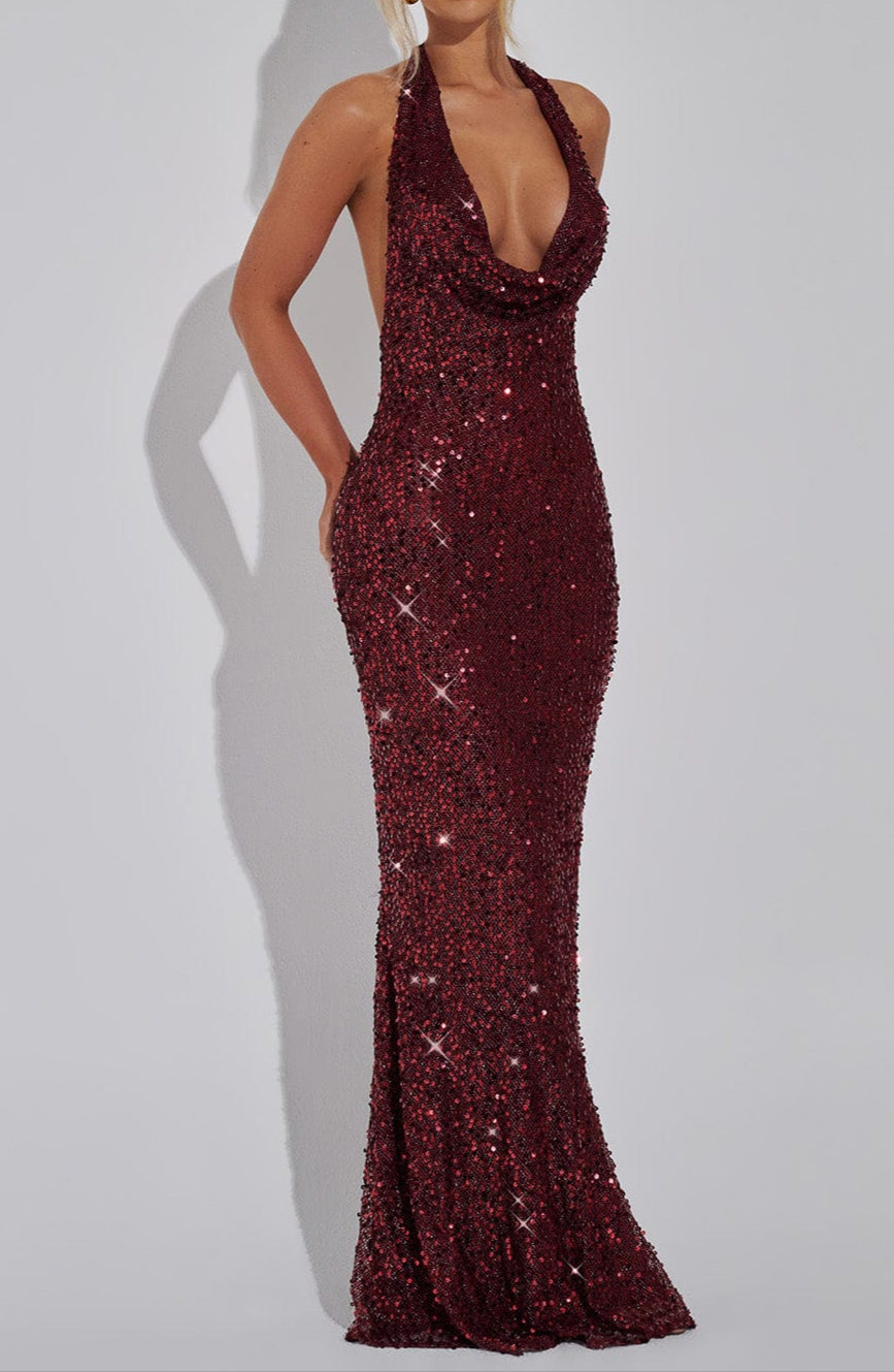 Elsa Maxi Dress  - Wine Lined