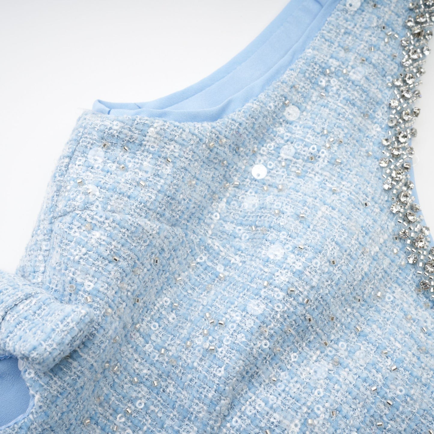 Baby Blue Tweed Mini Dress with Cut-Outs for Women - Nadia
