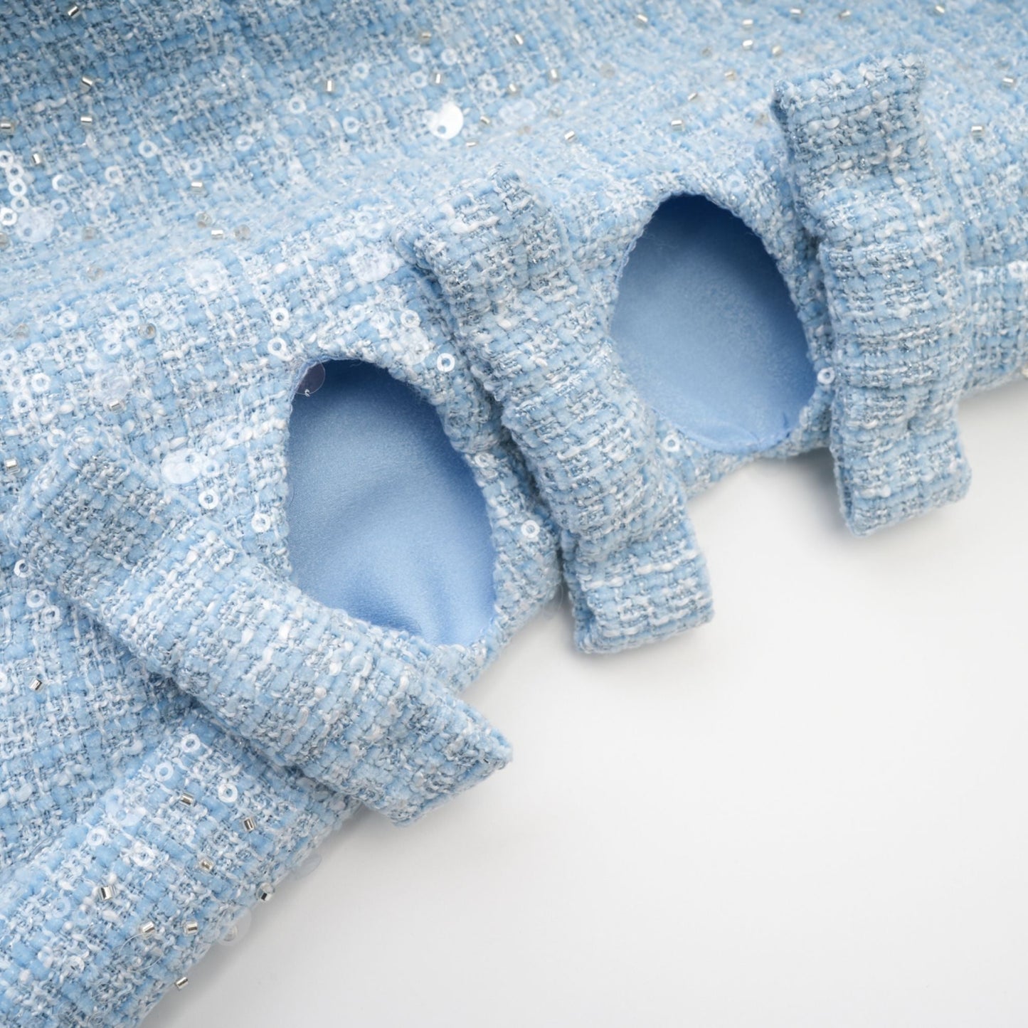 Baby Blue Tweed Mini Dress with Cut-Outs for Women - Nadia