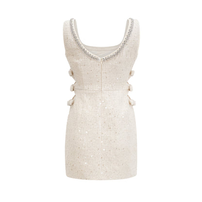 Baby Blue Tweed Mini Dress with Cut-Outs for Women - Nadia