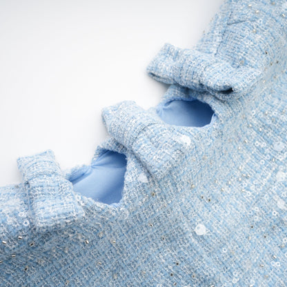 Baby Blue Tweed Mini Dress with Cut-Outs for Women - Nadia