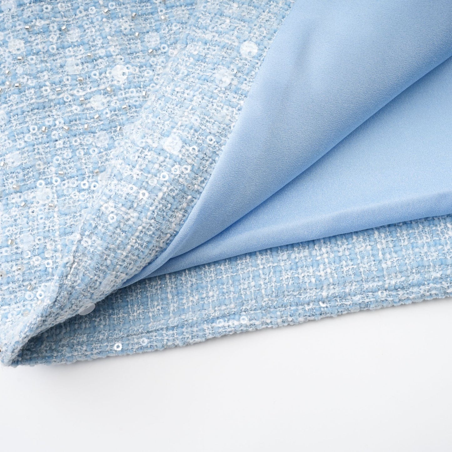 Baby Blue Tweed Mini Dress with Cut-Outs for Women - Nadia