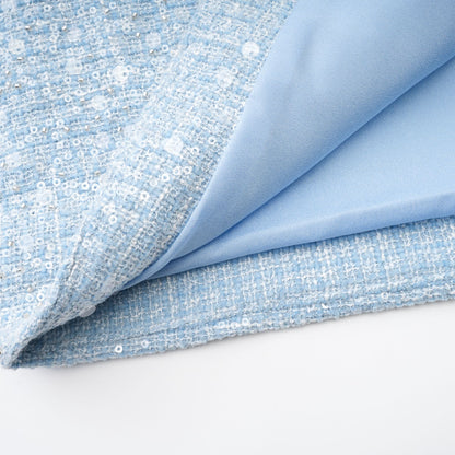 Baby Blue Tweed Mini Dress with Cut-Outs for Women - Nadia