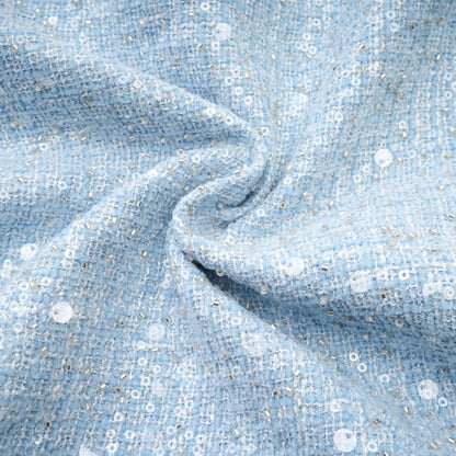 Baby Blue Tweed Mini Dress with Cut-Outs for Women - Nadia