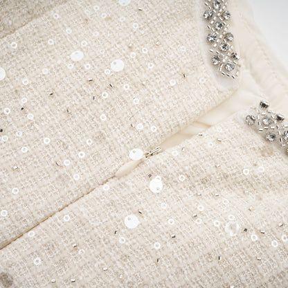 Baby Blue Tweed Mini Dress with Cut-Outs for Women - Nadia