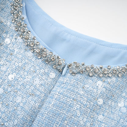 Baby Blue Tweed Mini Dress with Cut-Outs for Women - Nadia