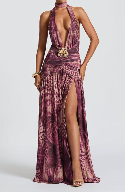 Rosa Maxi Dress - Magenta Orchid Print
