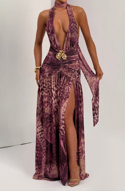 Rosa Maxi Dress - Magenta Orchid Print