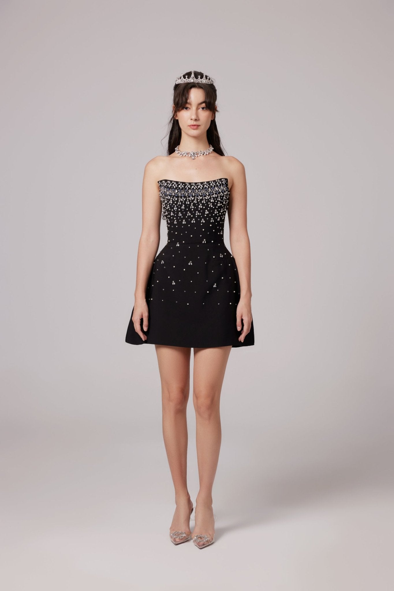 Strapless Dress with Pearl and Crystal Beading for Women - Livia