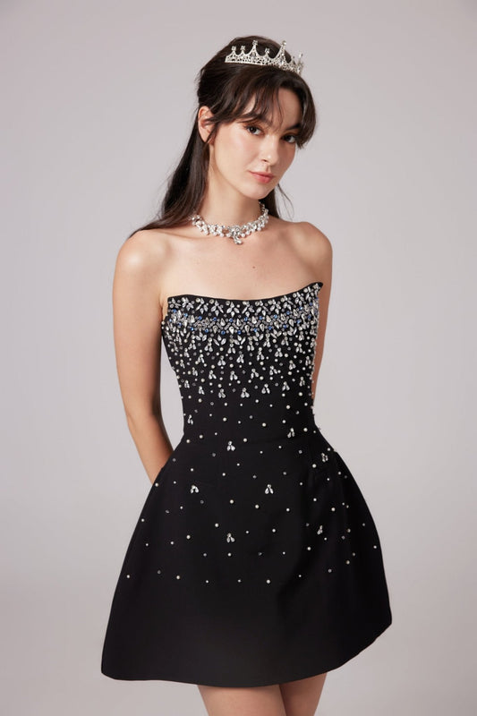 Strapless Dress with Pearl and Crystal Beading for Women - Livia