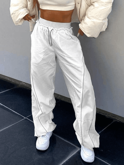 White Hip Hop Pintuck Detail Straight Leg Pants