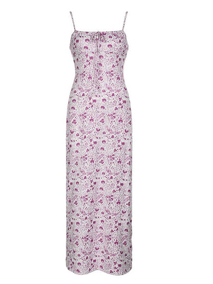 Pink French Print Tie Up Maxi Dress