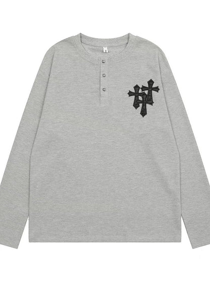 Blusa de manga larga con botones y estampado de cruces de estilo hip hop