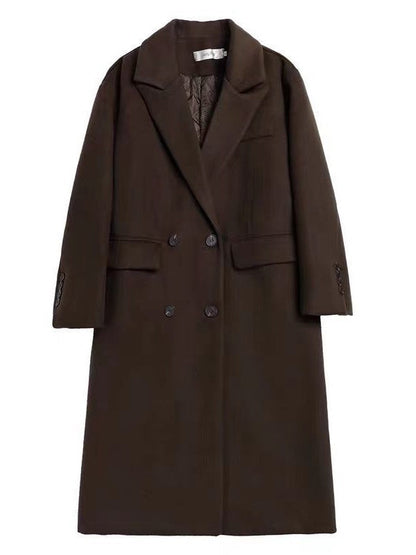 Brown Vintage Long Coat with Lapel Collar