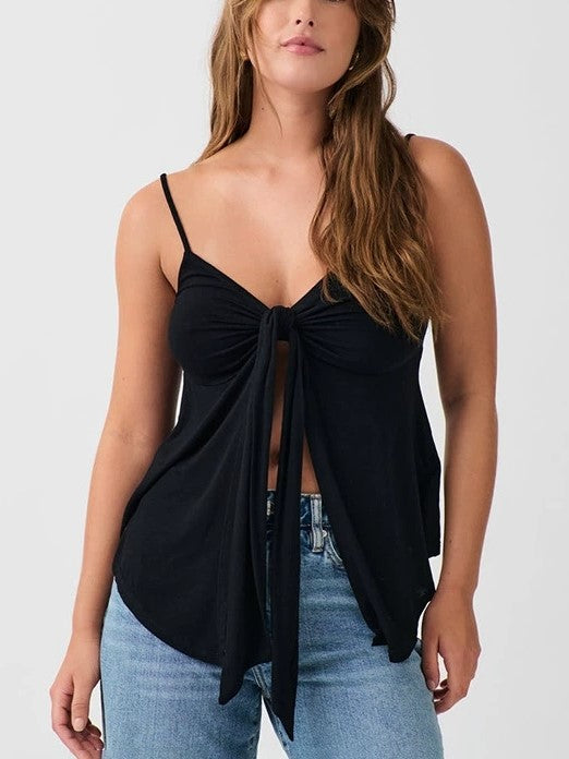 Black Sleeveless Bow Tie Cami Top