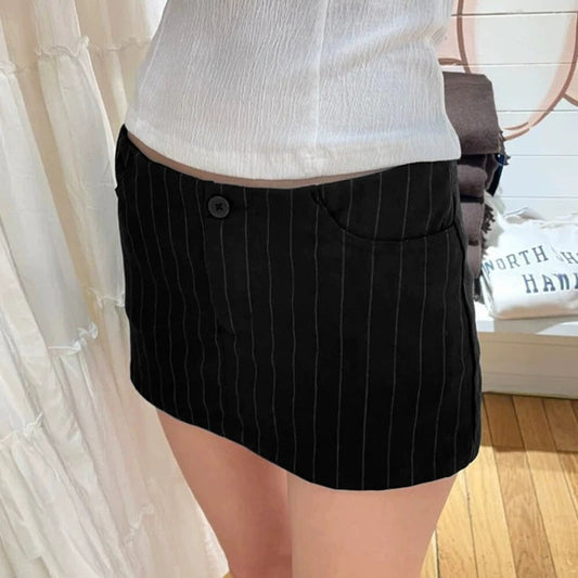 Black Vintage Striped Low Waist Mini Skirt