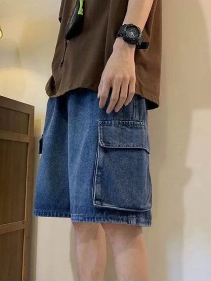 Loose Washed Cargo Denim Shorts for Men