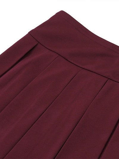 Burgundy Vintage Off Shoulder Button Up Top & Mini Skirt Set