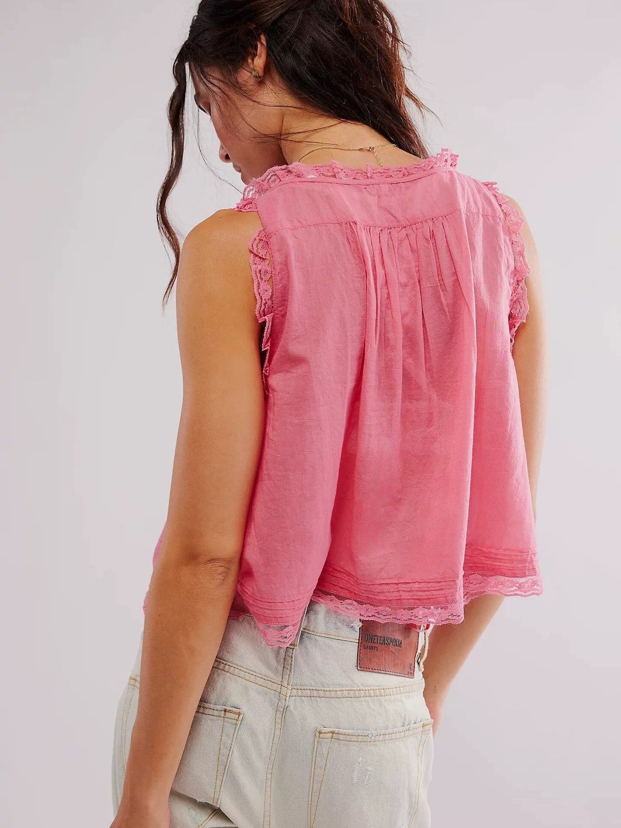 Solid Color Hollow Out Ruffle Cardigan Tank Top