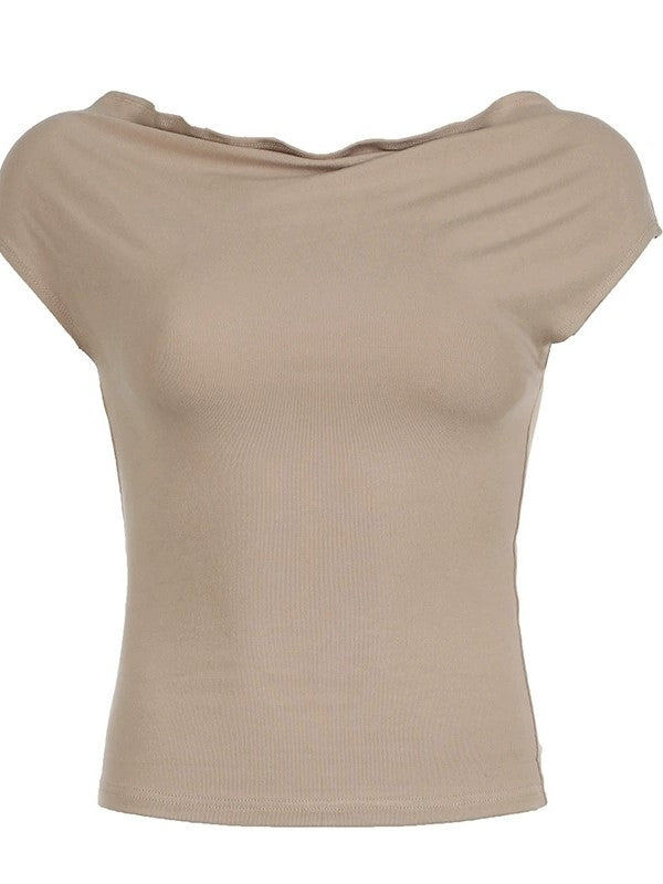 Light Brown One Shoulder Short Sleeve Top