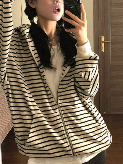 Vintage Stripe Zipper Cardigan Hoodie