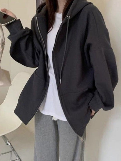 Solid Color Hip Hop Oversized Hoodie with Zip