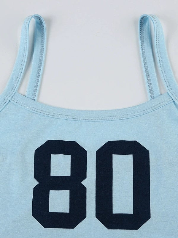 Blue Y2K Digital Print Cami Crop Top