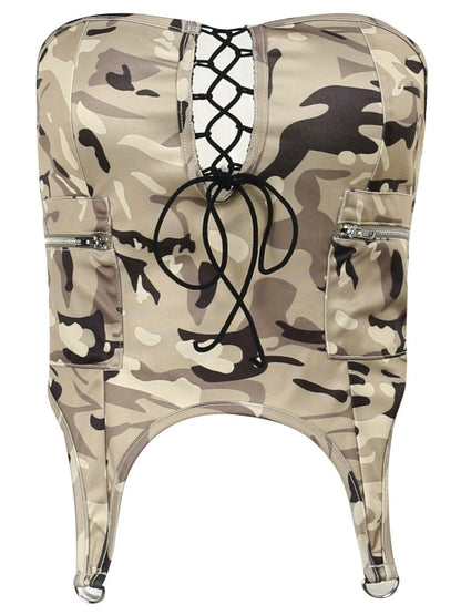 Hip Hop Tie Up Camo Bandeau Top