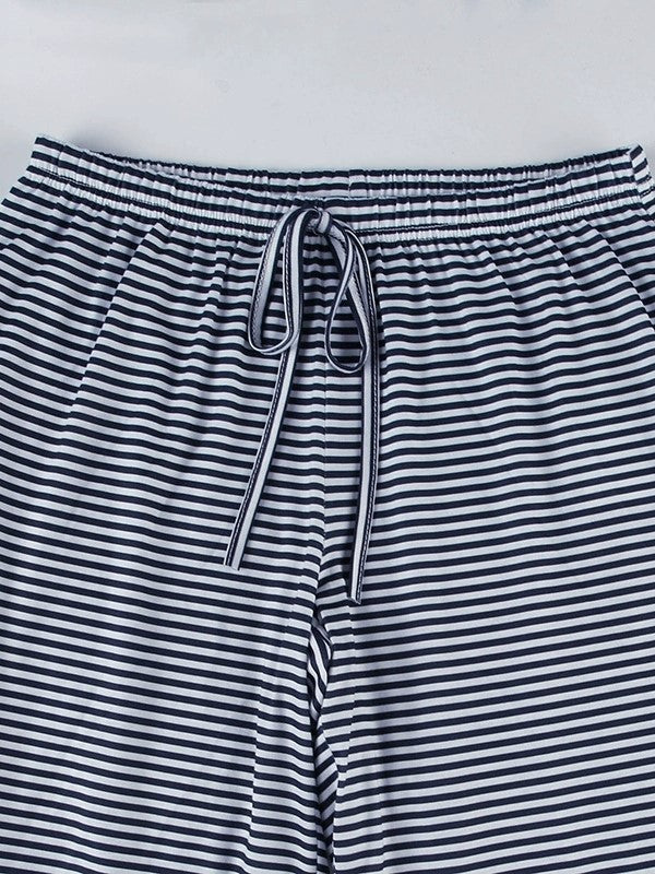 Blue Vintage Striped Drawstring Low Rise Pants