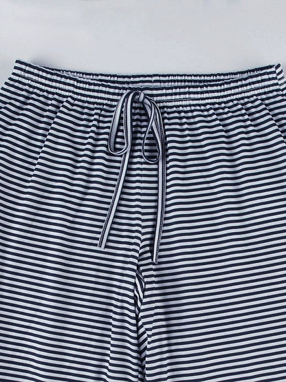 Blue Vintage Striped Drawstring Low Rise Pants