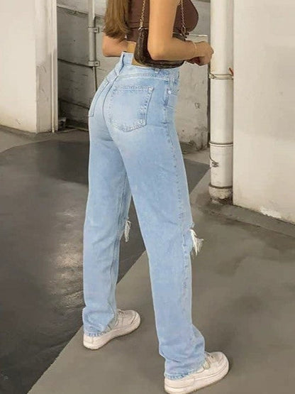 Light Blue 2000s Boyfriend Jeans with Ripped Design