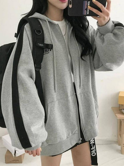 Sudadera con capucha y cremallera de gran tamaño, estilo retro, en color gris